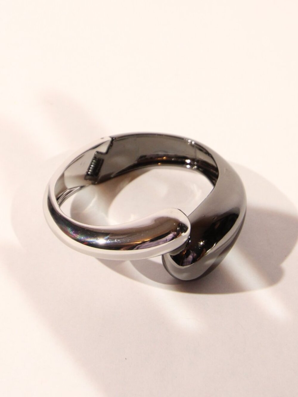 Modern Two Tone Silver and Gunmetal Tone Cuff Bracelet